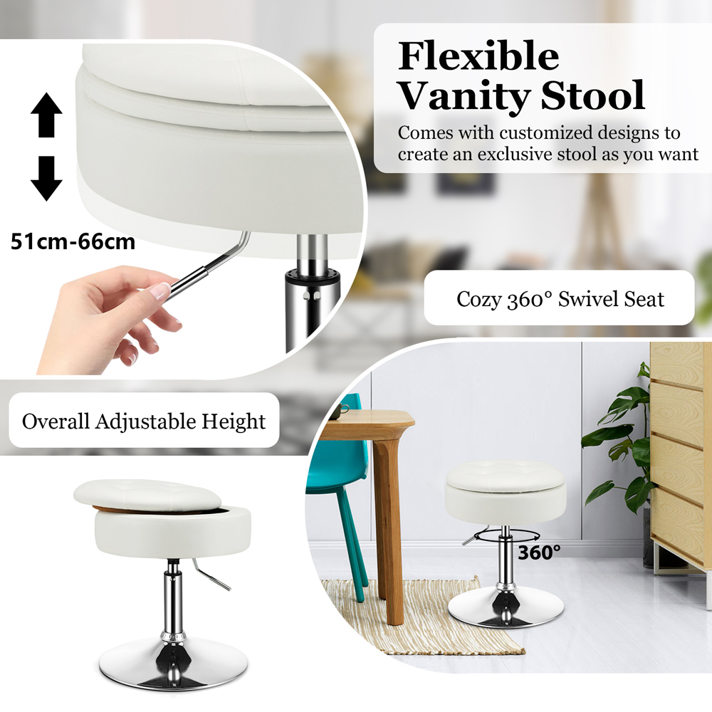 Costway White Swivel Vanity Dressing Table Stool with Removable Tray Lid Image 6