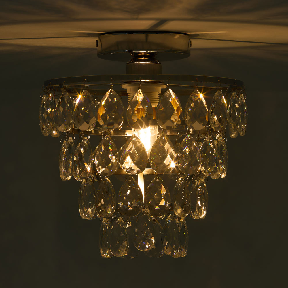 Living and Home Chrome Iron Crystal E27 LED Semi Flush Light Image 2