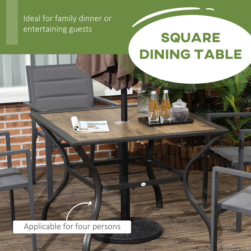 Outsunny 4 Seater Square Stone Grain Effect Garden Dining Table Brown Image 4