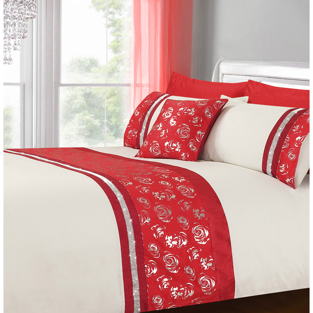Intimates Geneva King Size Red Floral Duvet Cover Set Image 4