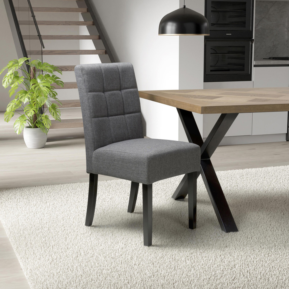 Portland Harlow Steel Grey Linen Black Legs Waffle Back Dining Chair Image 8