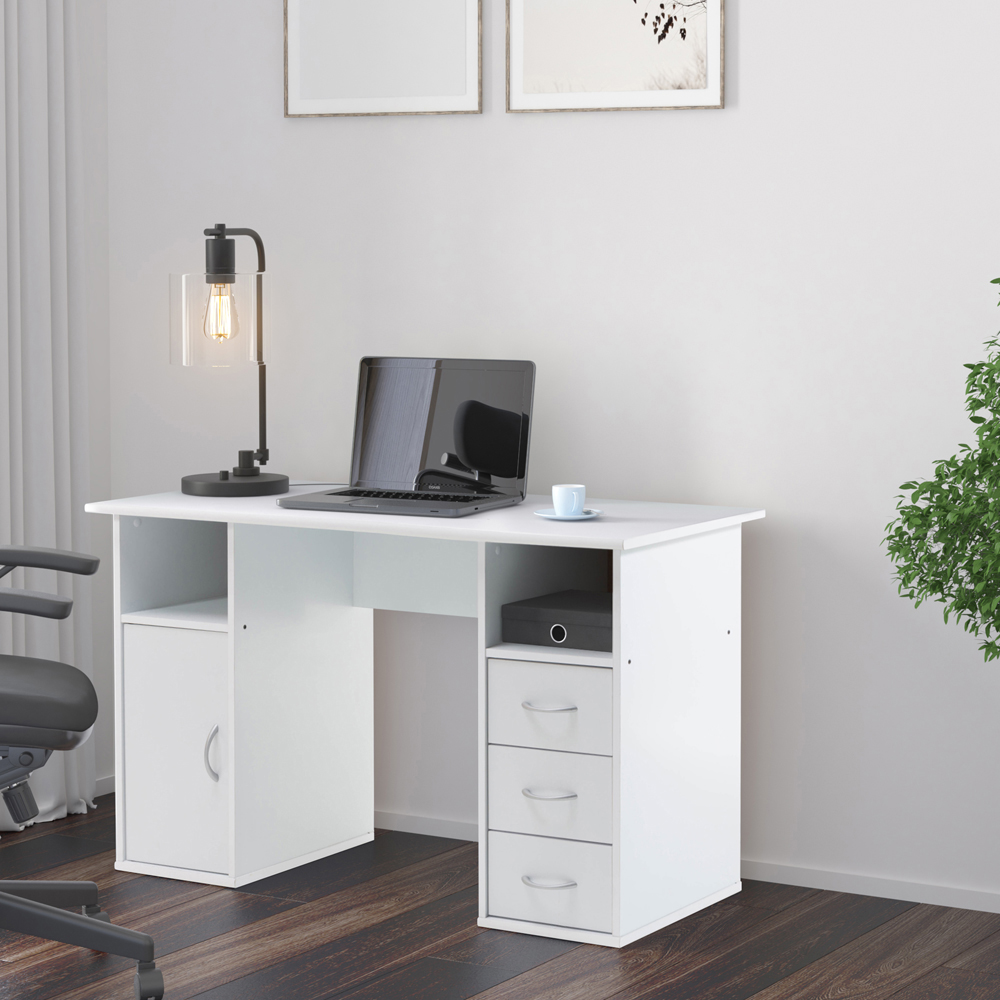 Alphason Maryland Single Door 3 Drawer Office Desk White Image 3