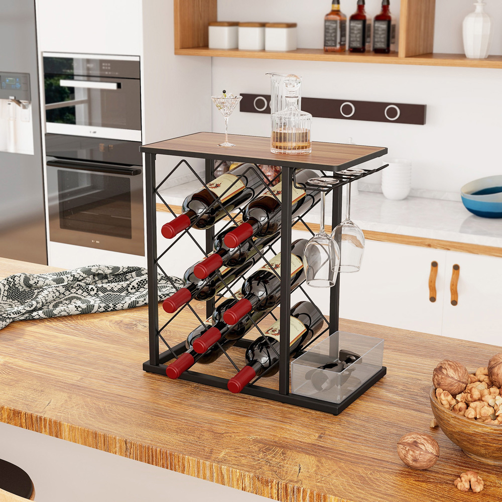 Costway 8 Bottle Countertop Wine Rack with Storage Image 2