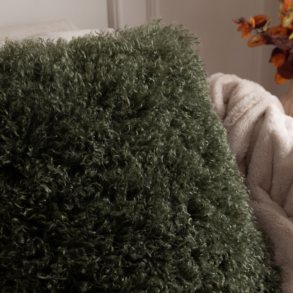 Furn Rowan Khaki Faux Fur Reversible Cushion 50 x 50cm Image 3