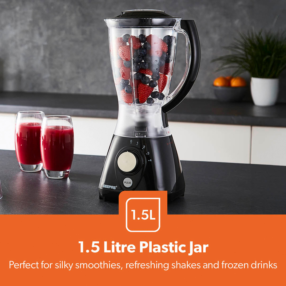 Geepas GSB44092UK-BK Black 1.5L 2-in-1 Food Jug and Smoothie Blender 550W Image 6