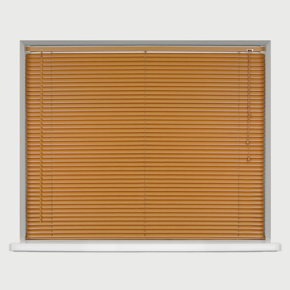 Caecus Wood Grain Effect PVC Long Drop Venetian Blind Teak 45 x 210cm Image 1