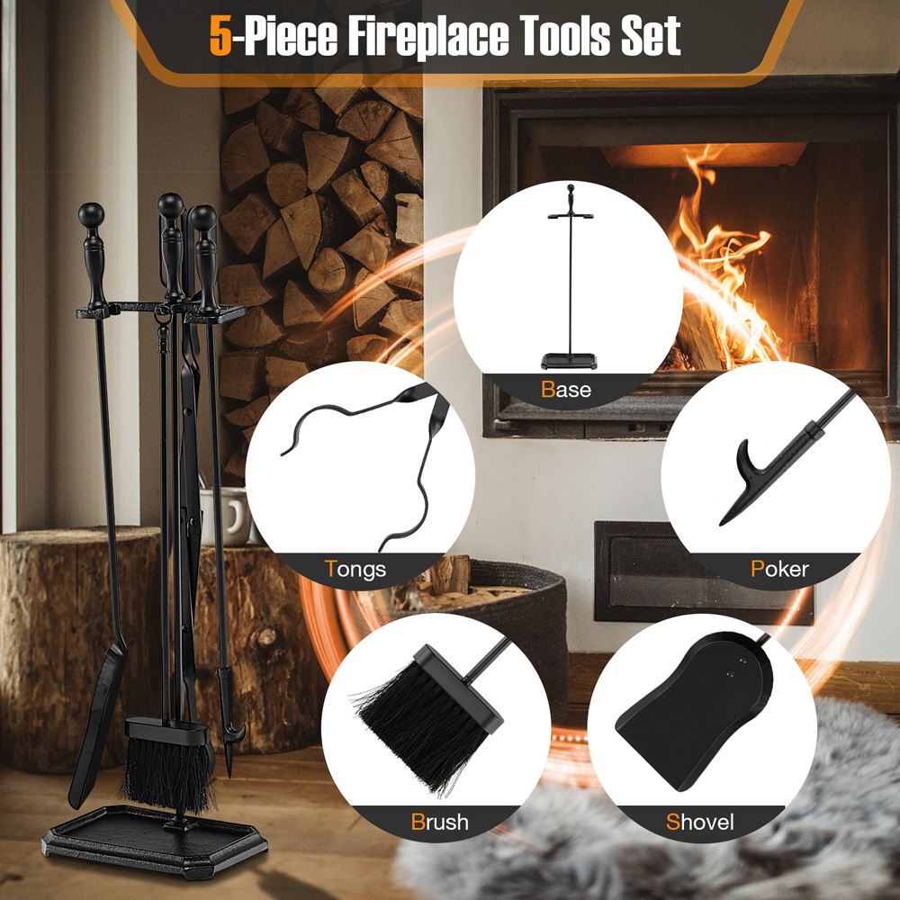 Costway 5 Piece Fireplace Tool Set with Ergonomic Handle Image 5