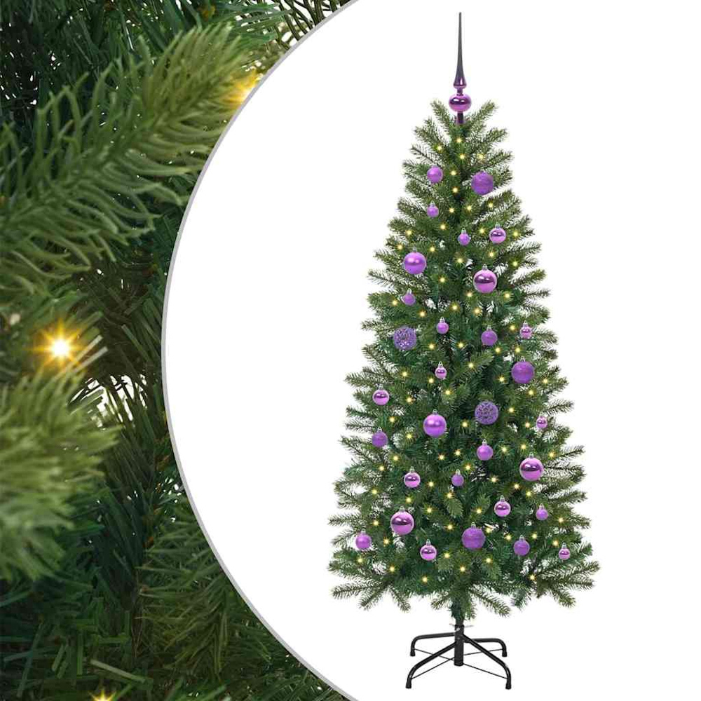 vidaXL Pre-Lit Lilac Baubles Green Artificial Christmas Tree 5ft Image 2