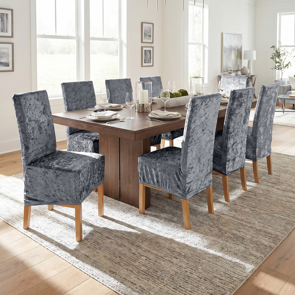 Living and Home Grey Dining Chair Cover with Elastic Band Set of 2 Image 8