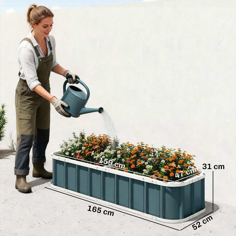 Outsunny Galvanised Raised Garden Bed with Gloves 165 x 52 x 31cm Image 9