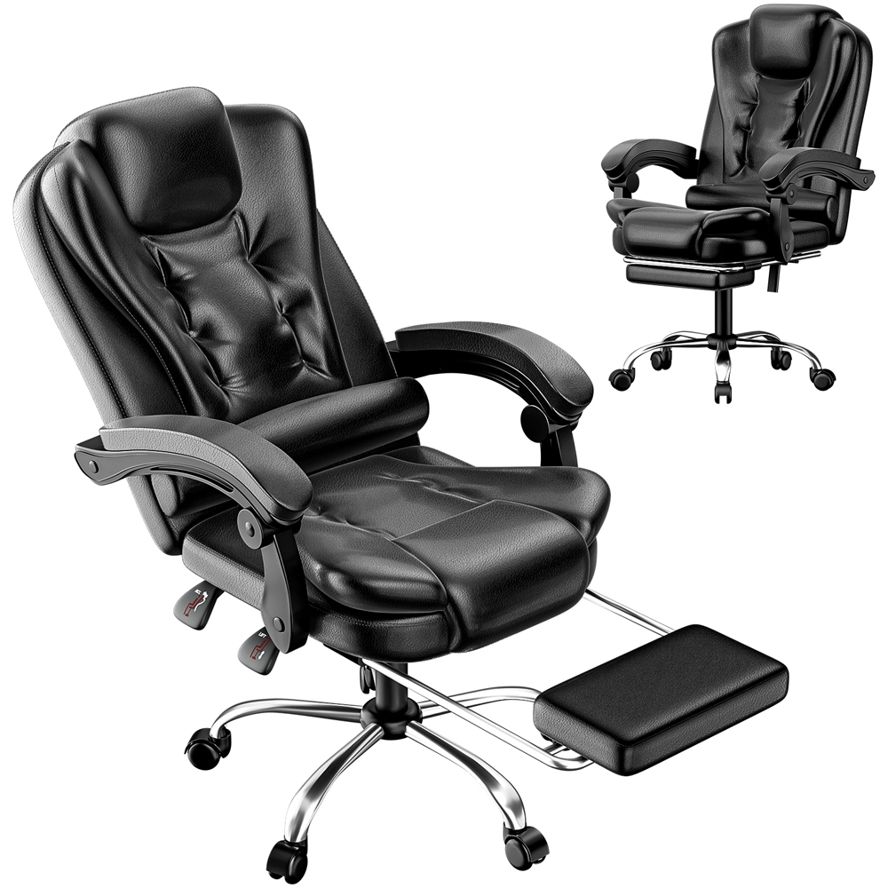 Rattrix Black PU Leather Reclining Swivel Office Chair with Footrest and Lumbar Support Image 2