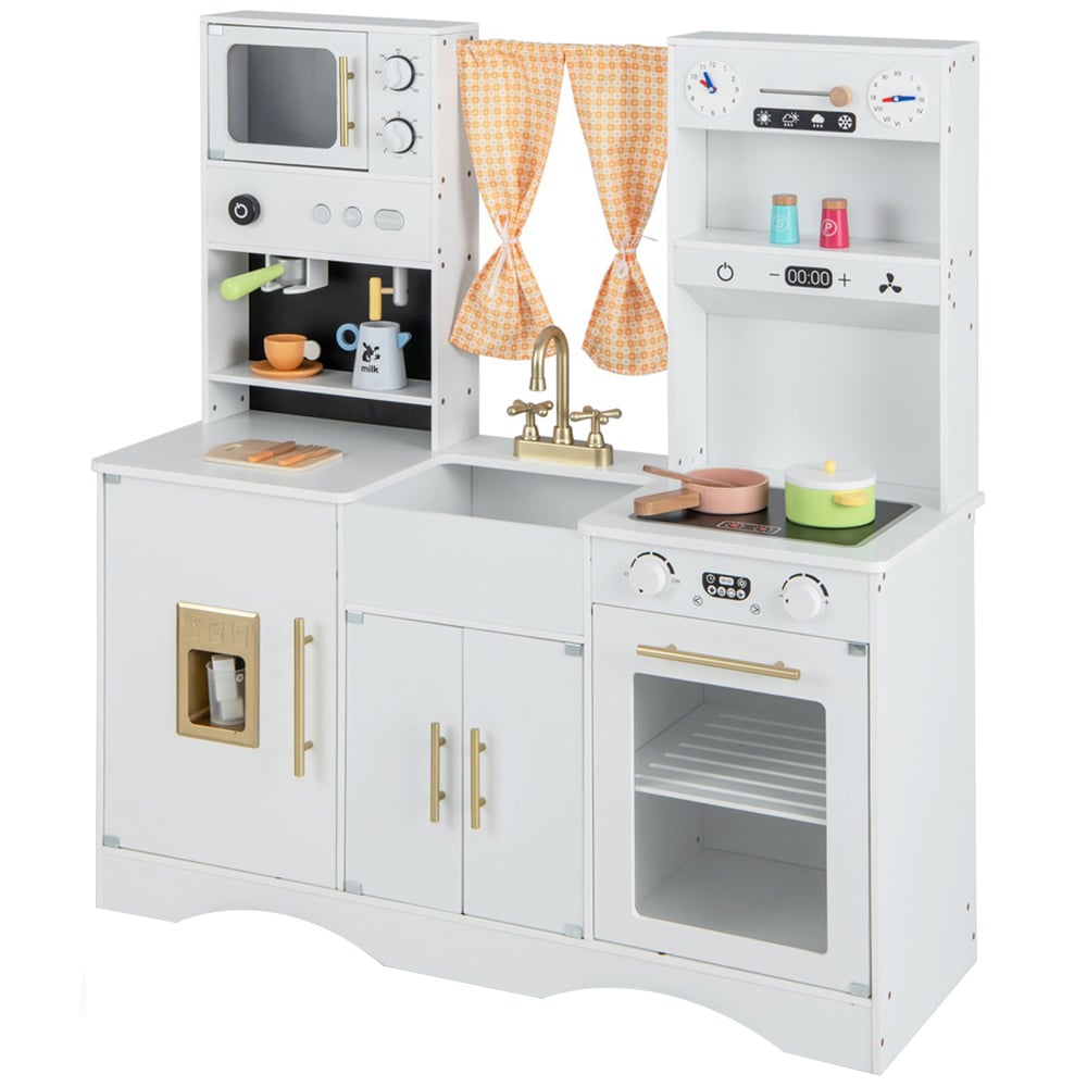 Costway White Kids Wooden Play Kitchen Set Image 1