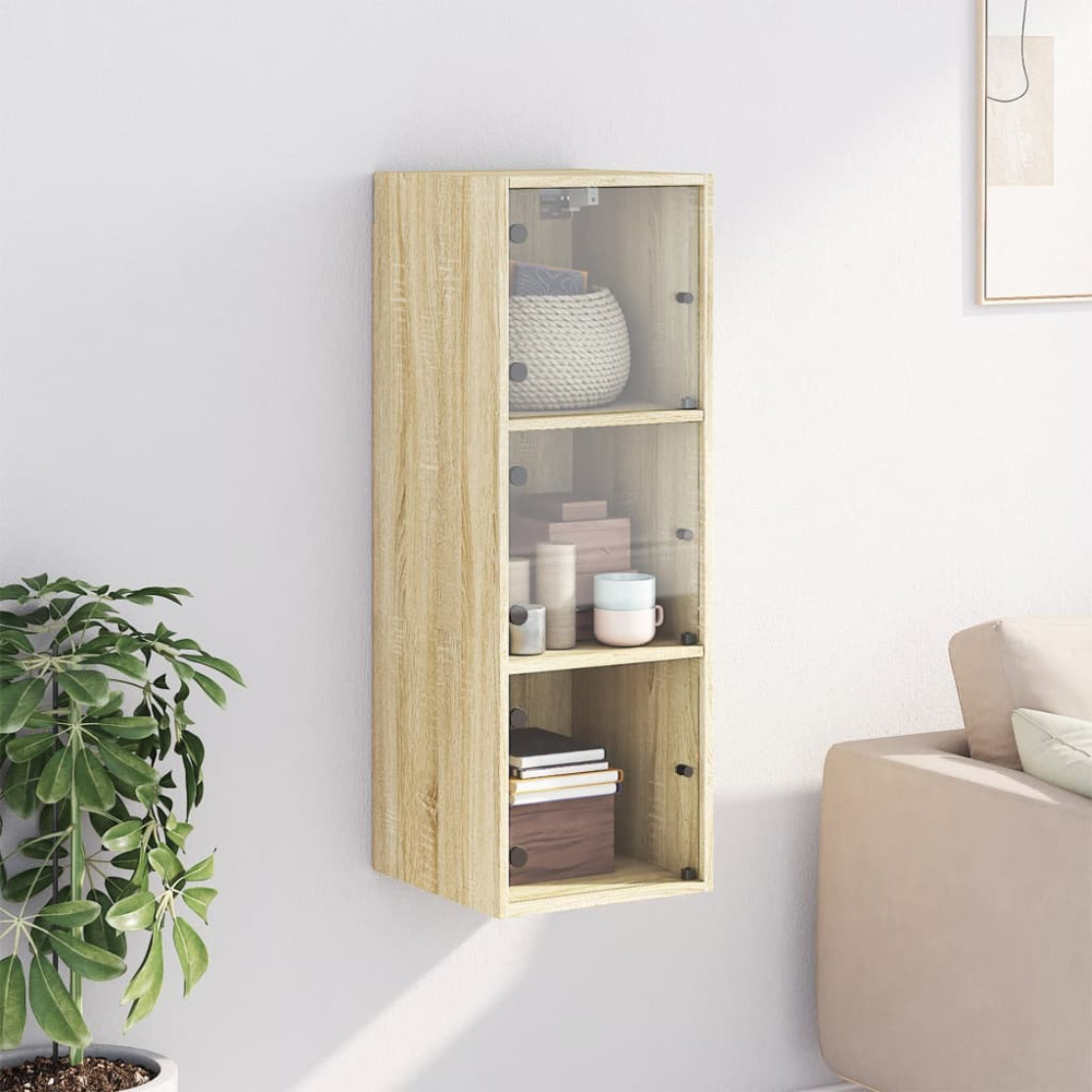 vidaXL 2 Door Sonoma Oak Glass Wall Cabinet Image 9