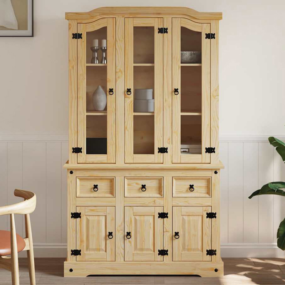 vidaXL Corona 6 Door 3 Drawer Brown Solid Pine Wood Highboard Image 1