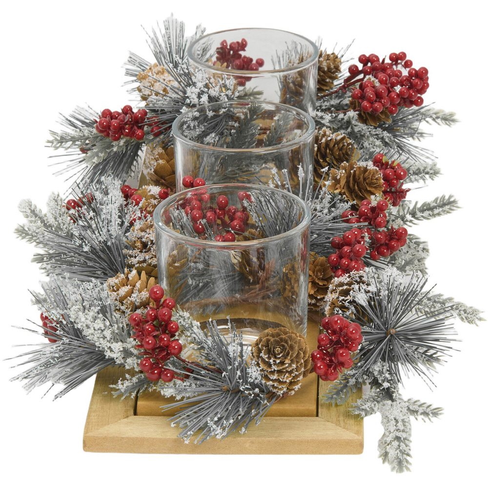 Berry and Fir Triple Candleholder Image 3