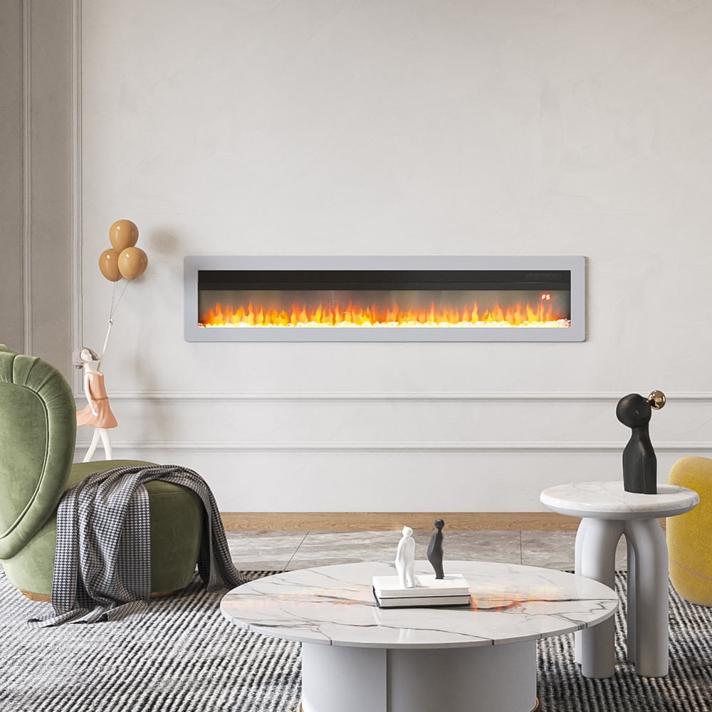 Living and Home White Wall Mounted Electric Fireplace Image 7