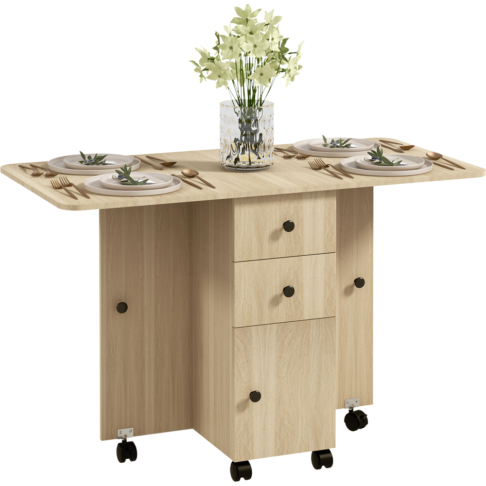HOMCOM 6 Seater Natural Wood Drop Leaf Dining Table Image 2