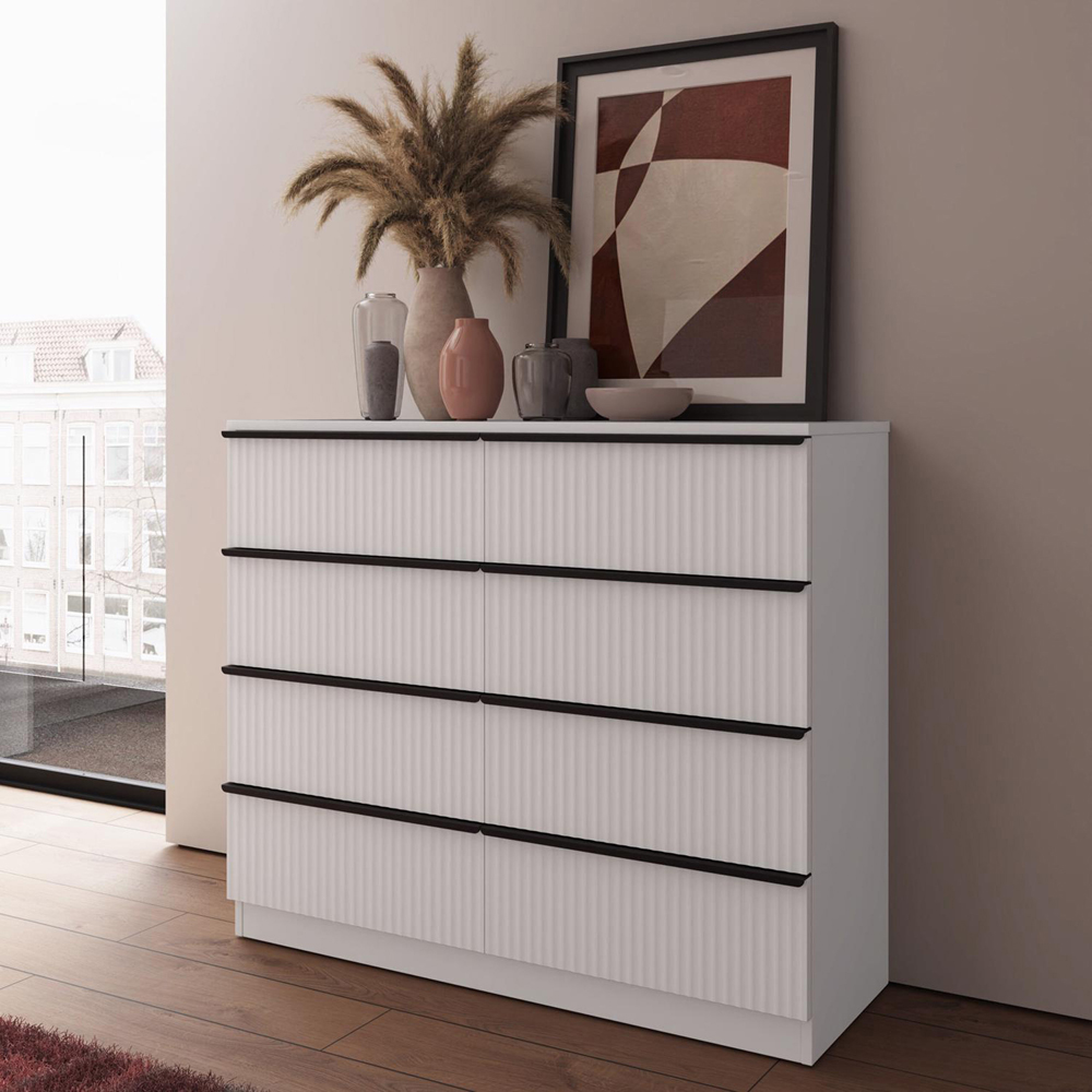 FWStyle Lania 8 Drawer White Scalloped Ripple Effect Chest of Drawers Image 6