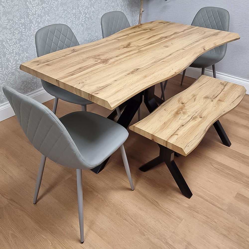 Portland 6 Seater Gem Pattern Wooden Tabletop Dining Bench Set Grey Image 1