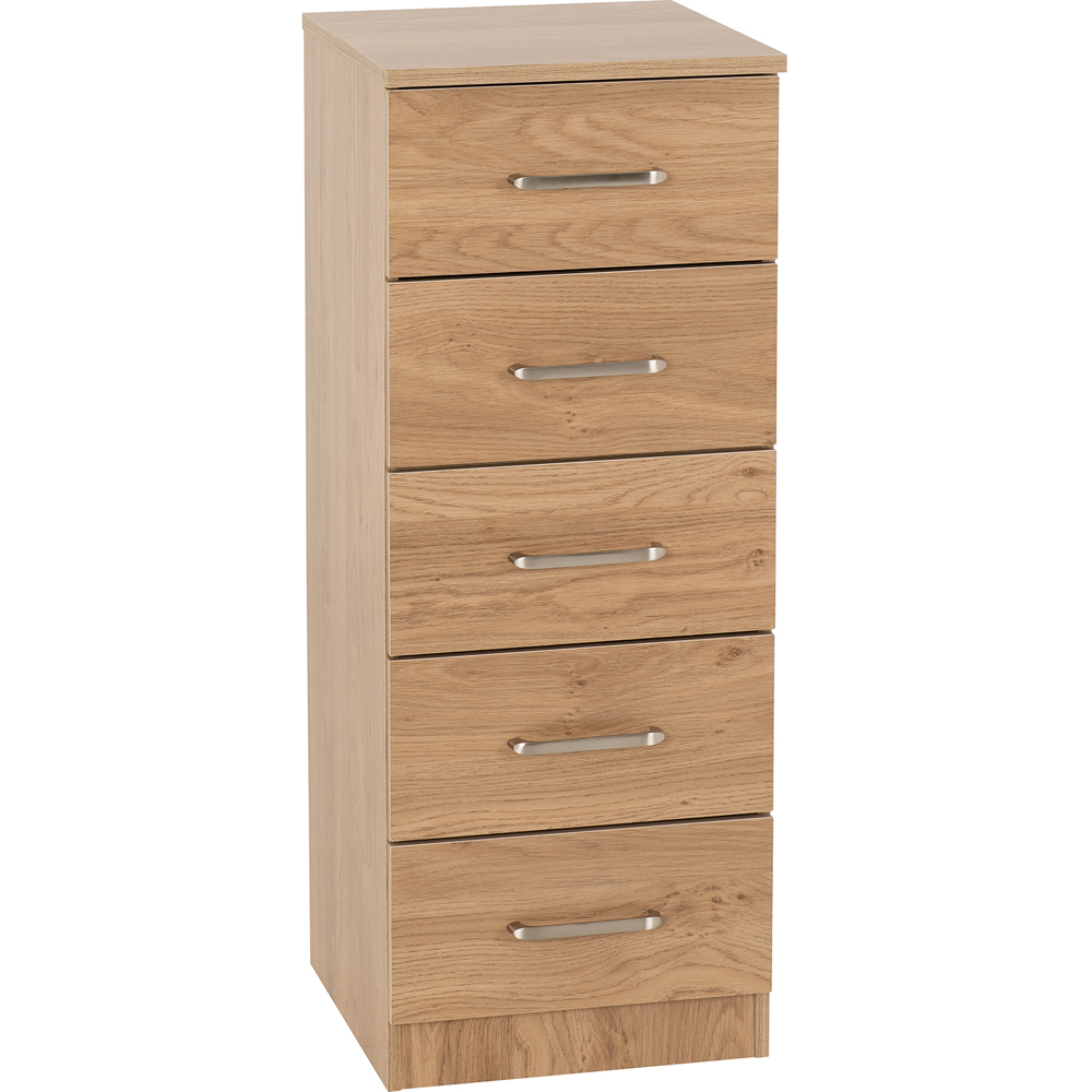 Seconique Dakota 5 Drawer Oak Effect Narrow Storage Chest Image 2