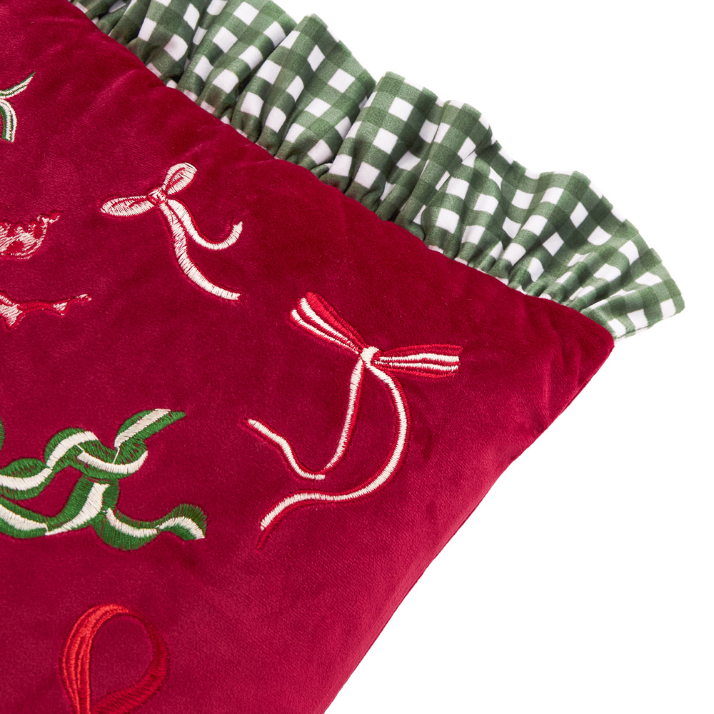Furn Ditsy Bows Red and Green Velvet Cushion 30 x 50cm Image 3