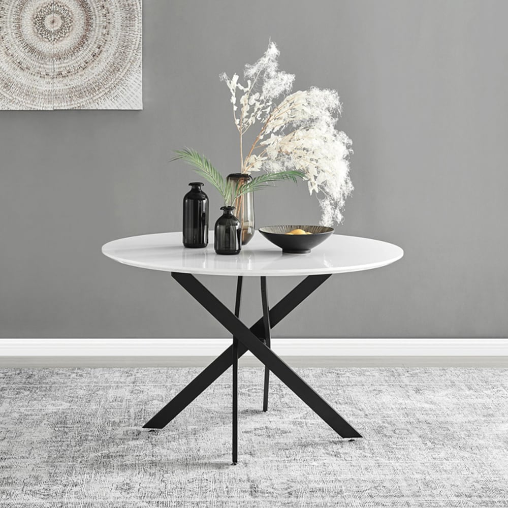 Furniturebox Arona Solara 6 Seater Round Dining Set White Gloss and Black Image 8