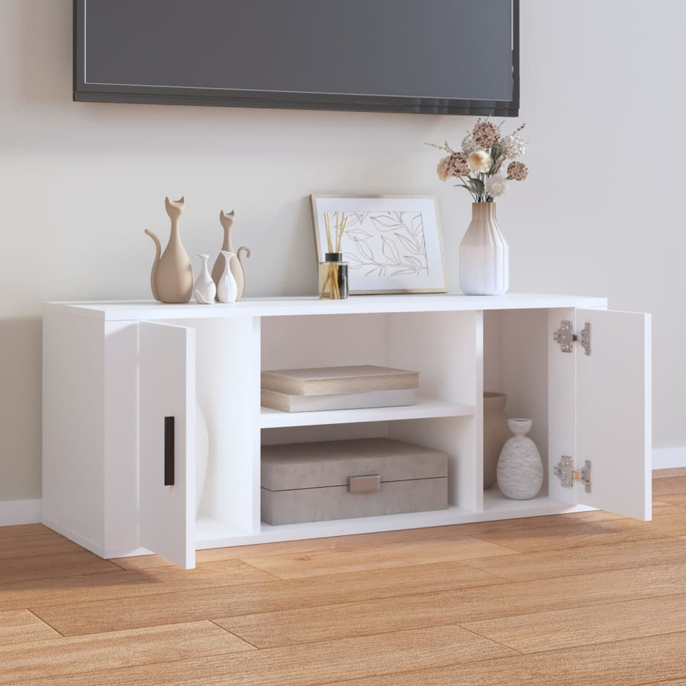 vidaXL 2 Door 2 Shelf White TV Cabinet Image 3