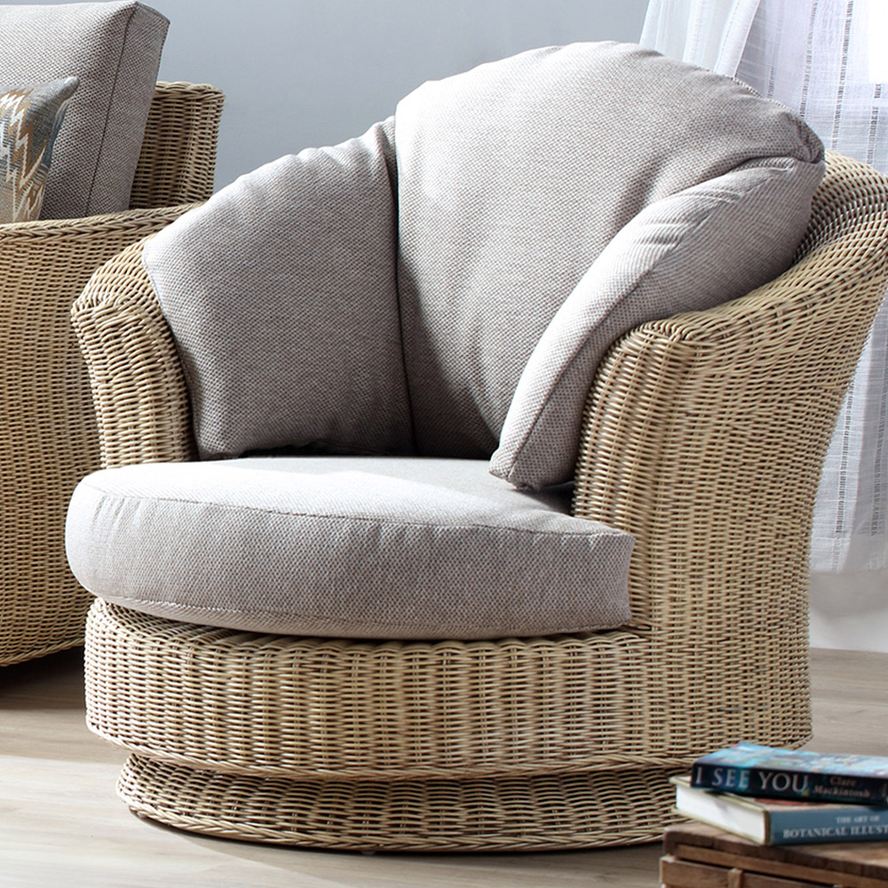 Desser Corsica Lyon Natural Rattan Biscuit Fabric Swivel Chair Image 1