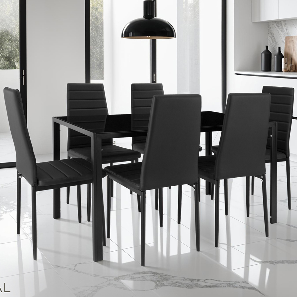 Tectake 6 Seater Black Dining Set Image 1