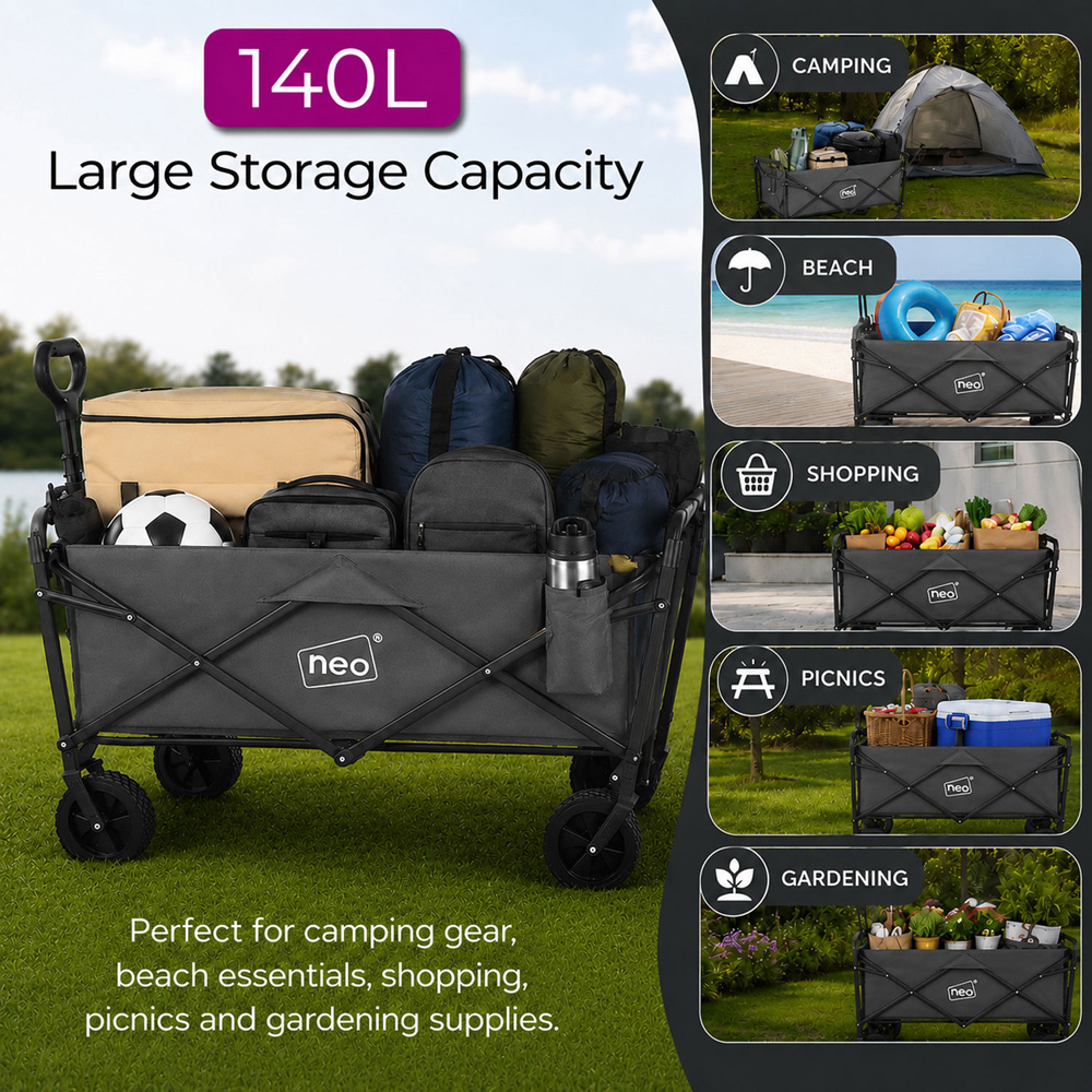 Neo Direct 140L Grey Heavy Duty Folding Garden Trolley Cart Image 6