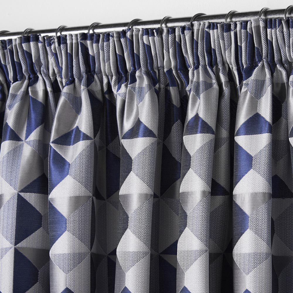 Alan Symonds Scandi Blue Grey Silver Jacquard Lined Pencil Pleat Taped Top Curtains 167 x 183cm Image 2