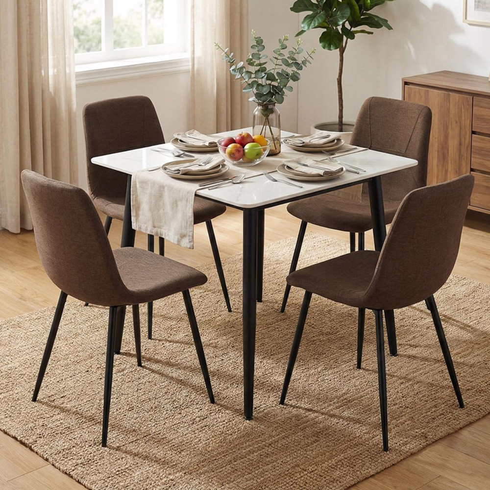 FWStyle Esme Set of 4 Dark Brown and Black Linen Upholstered Steel Frame Dining Chair Image 1