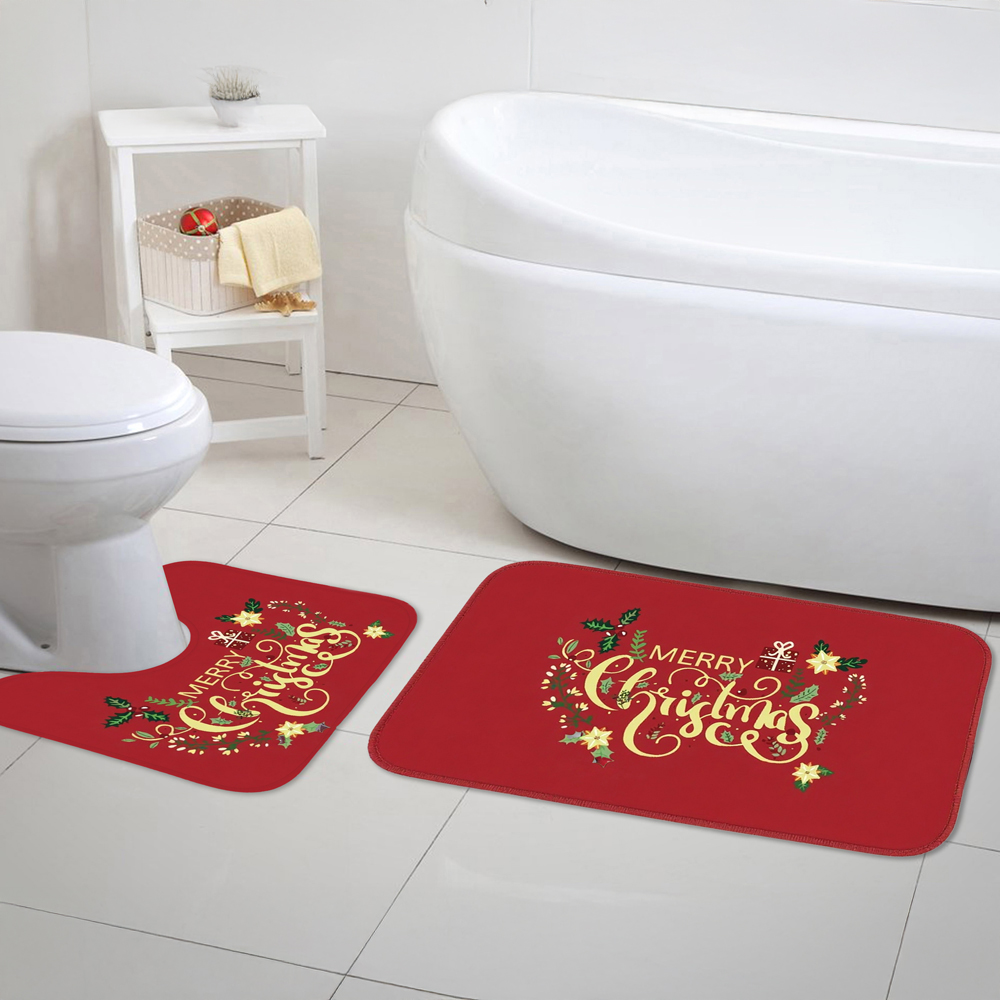 Noel Square Red Floral Merry Xmas Bath Set 2 Piece Image 2