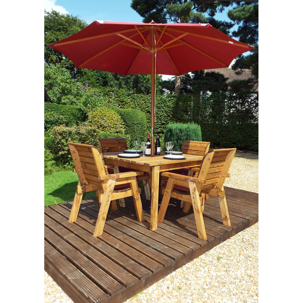 Charles Taylor Solid Wood 4 Seater Square Outdoor Dining Set with Red Cushions Image 6