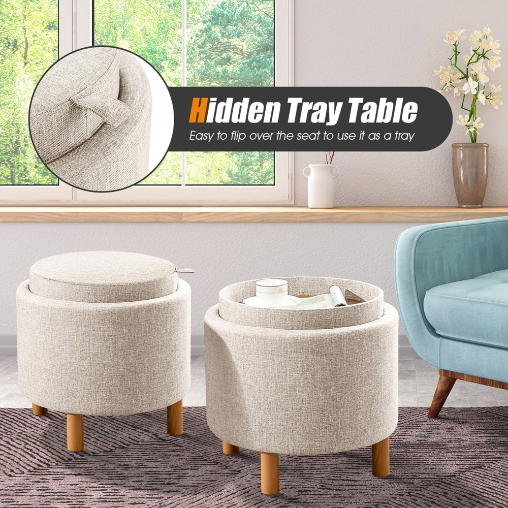 Costway Beige Round Padded Ottoman Stool Image 3