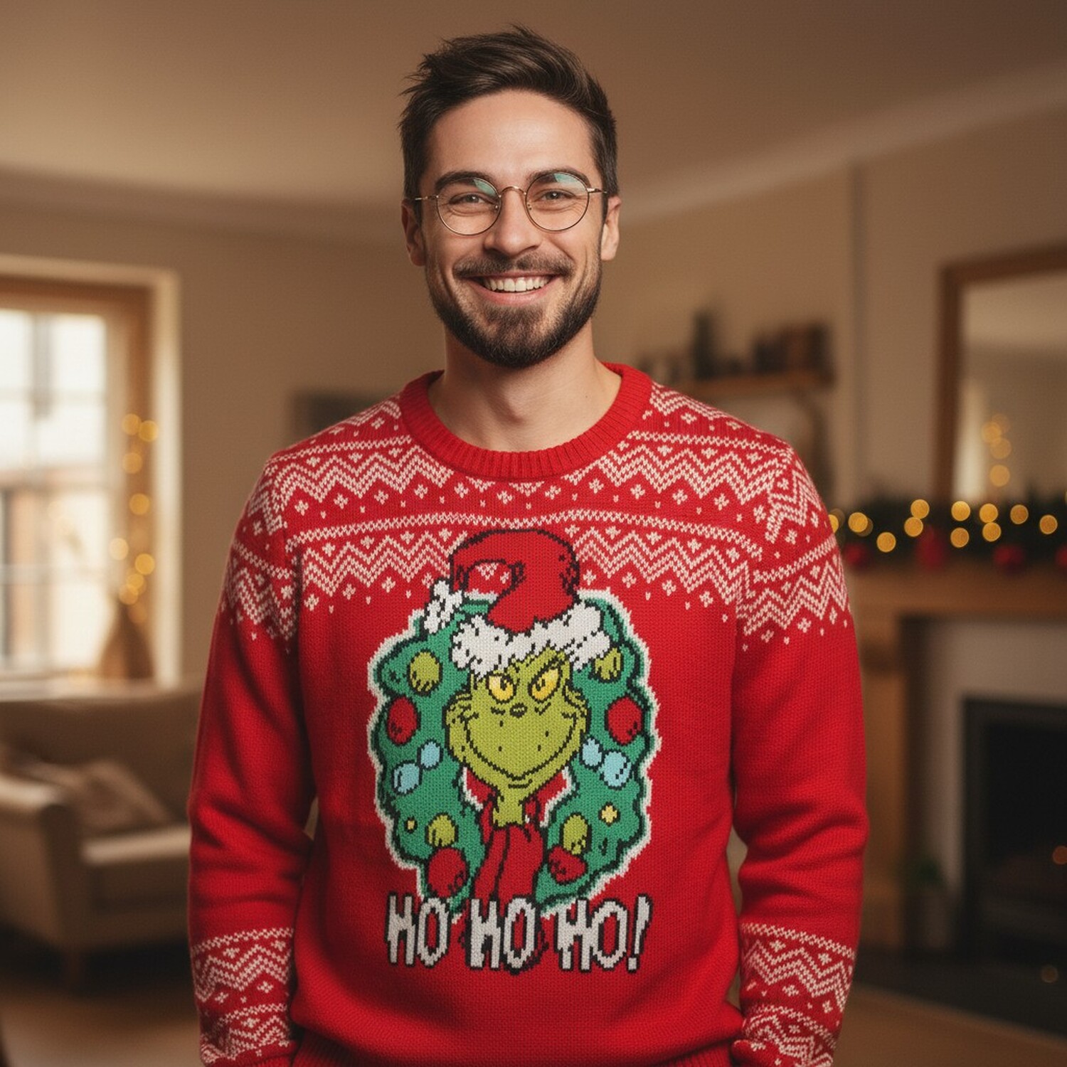 Grinch Wreath Knitted Jumper Red S Image 2