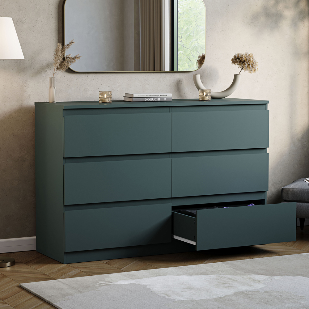 VIDA DESIGNS Denver Jasper Green 6 Drawer Bedside Table Image 4
