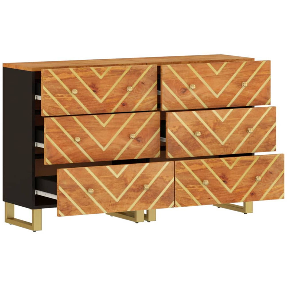 vidaXL 3 Drawer Brown and Black Solid Mango Wood Side Cabinet Set of 2 Image 3