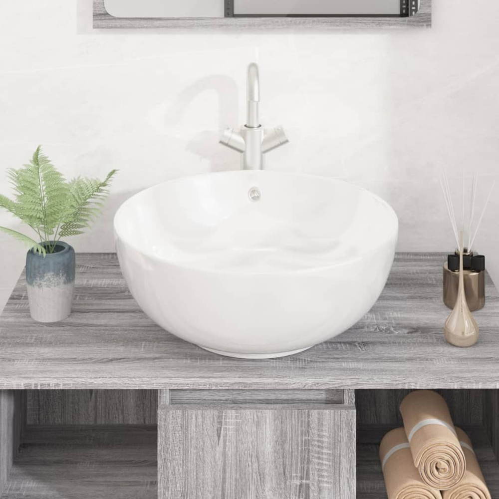 vidaXL White Ceramic Round Wash Basin 170 x 440mm Image 2