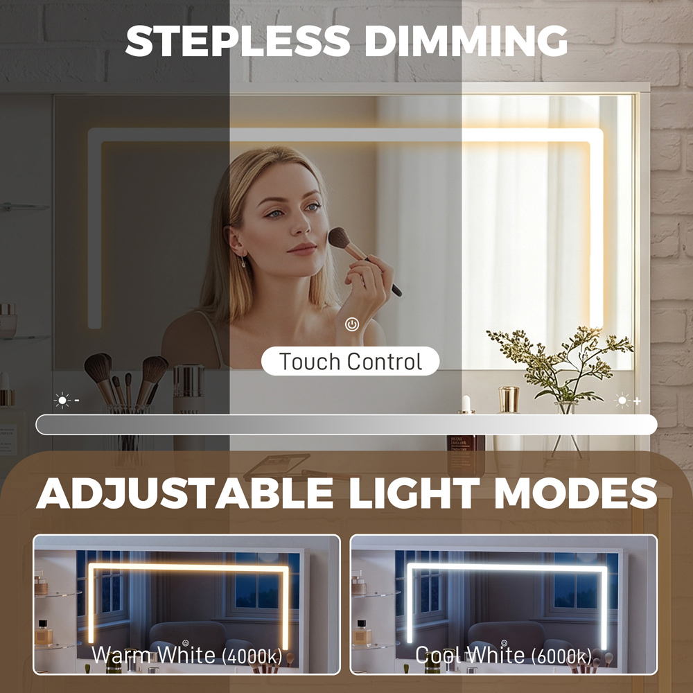HOMCOM 5 Drawer 4 Shelf White Dressing Table with LED Mirror and Stool Image 4