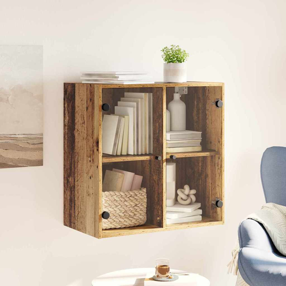 vidaXL 2 Glass Door Old Wood Wall Cabinet Image 9