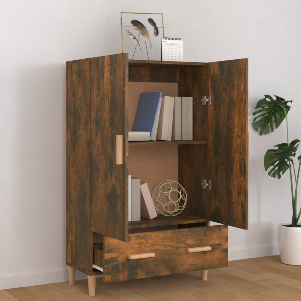 vidaXL 2 Door Single Drawer Smoked Oak Highboard Image 7
