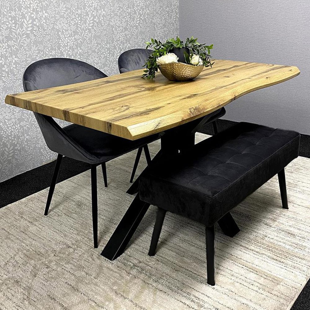 Portland 4 Seater Velvet Wooden Dining Set with Bench Brown Grey and Black Image 1