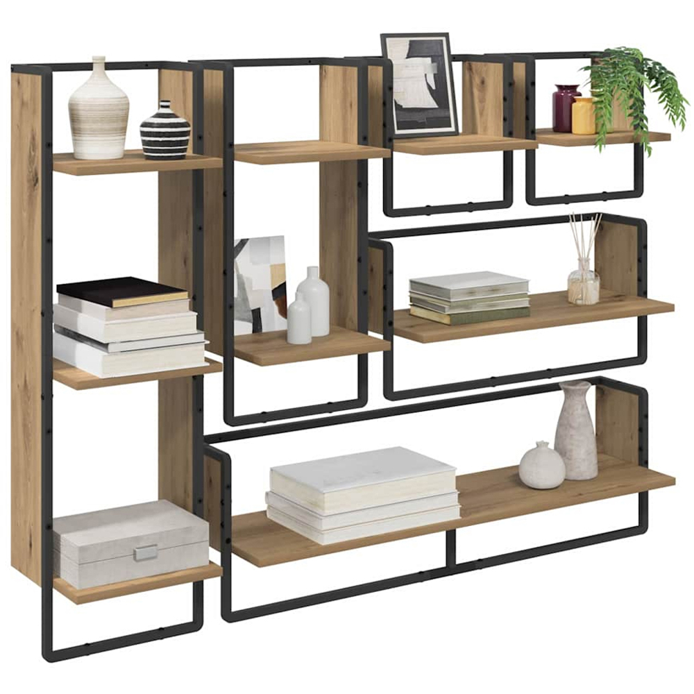 vidaXL 9 Shelf Artisan Oak Wall Shelf Set of 6 Image 3