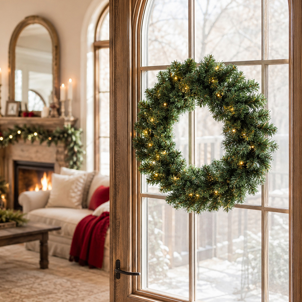 Abrihome 35 Warm White LED Multi-Function Artificial Christmas Wreath with 140 Tips 50cm Image 2