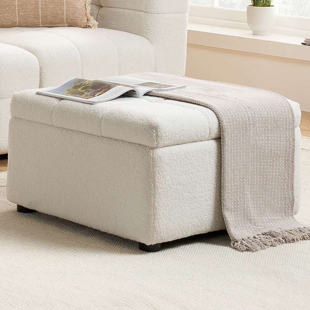 Birlea Milo White Boucle Ottoman Footstool Image 1