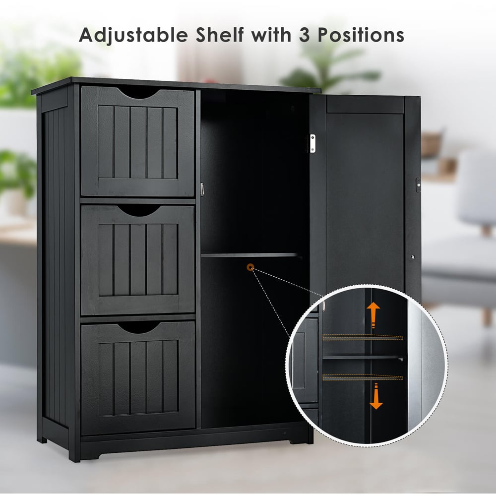 Costway Single Door 3 Drawer Black Freestanding Bathroom Cabinet Image 5