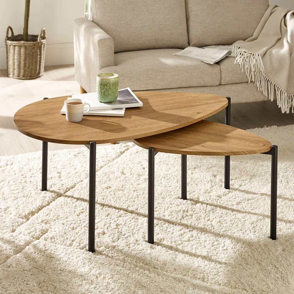 Julian Bowen Lorette Oak Effect Teardrop Nest of Tables Set of 2 Image 1