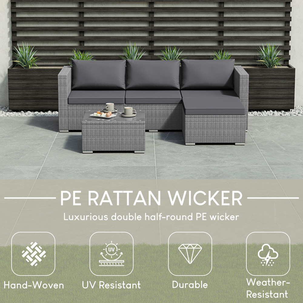 GARDEN VIDA Hampton 4 Seater Grey PE Rattan Garden Corner Lounge Set with Cover Image 5