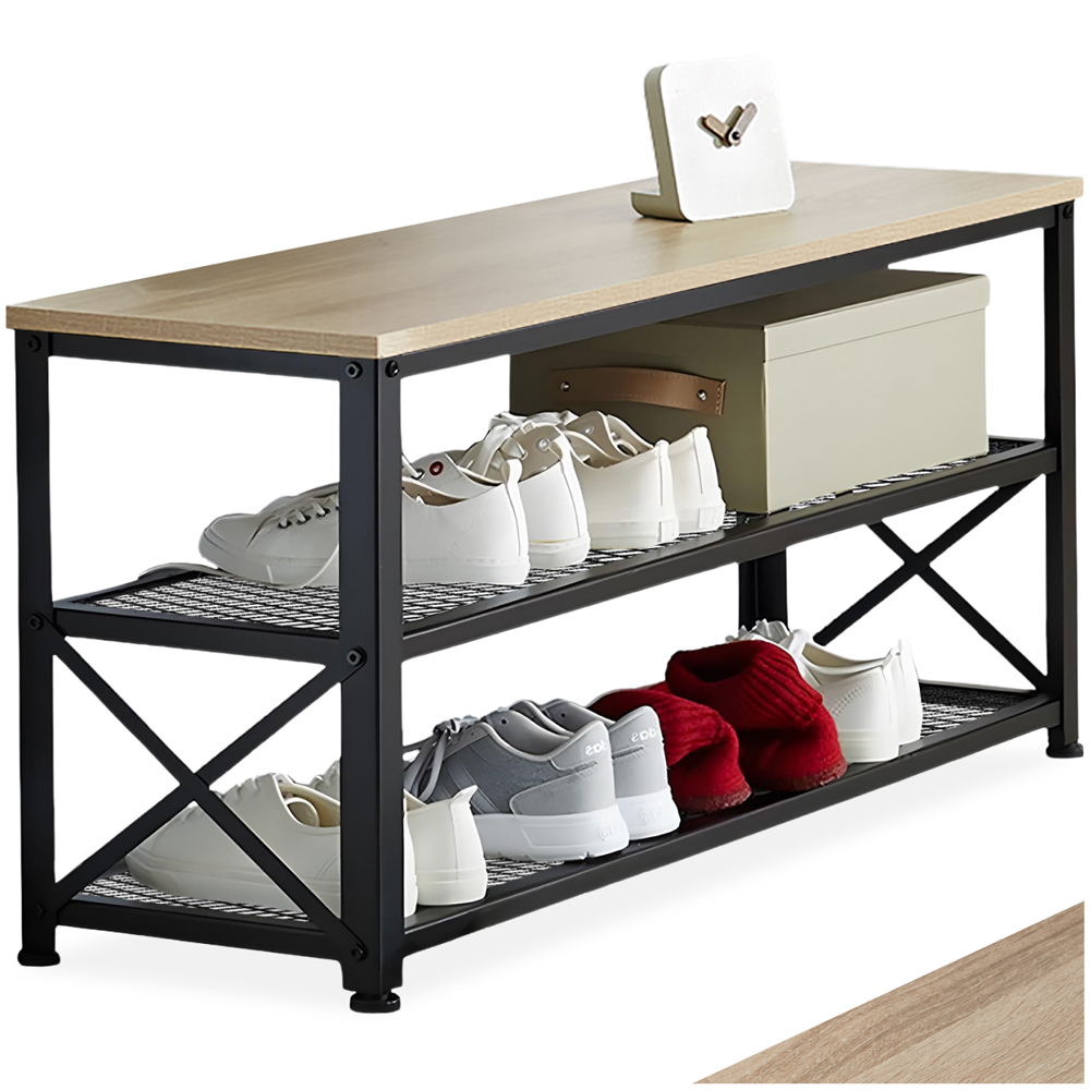 tectake Blackpool 2 Grid Shelf Oak Sonoma Shoe Rack Image 2